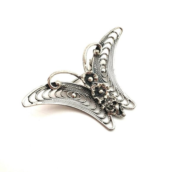 Beau Sterling Silver Flower Center Butterfly Brooch Pin Signed Vintage - Picture 7 of 12